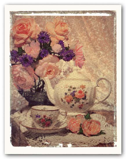 Violets And Tea & Rose Tea by Yvonne Gunner~Set of 2 Still Life Art ...